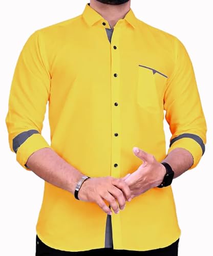 Image of CB-COLEBROOK Men's Regular Fit Solid Soft Touch Cotton Casual Shirt with Pocket Design with Spread Collar & Full Sleeves (Available in Plus Size)
