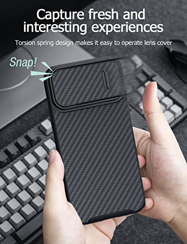 Nillkin Carbon Fiber Case For Iphone 14 Pro Max Case With Torsion Spring Camera Cover, Durable Aramid Fiber Shockproof Bumper With Heavy Drop Protection For Iphone 14 Pro Max Cases 6.7'' Black #TOP2