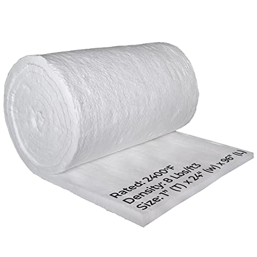 SIMOND STORE Ceramic Fiber Insulation Blanket - 1” x 24” x 96” - 8# Density 2400F - Fireproof Insulation Blanket for Furnace Forge Kiln Chimney Stove Fireplace Pizza Oven Boiler Dishwasher, and More