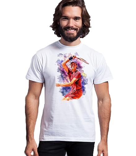 Intermezzo T-Shirt Maglietta Shirt Tennis Sinner Tennista Italiano Cuore Tifoso ATP Tifosi Campione Campioni Jannik Ranking Tennisti Gara Partita Set Pallina Sport Relax (Bianco, L)