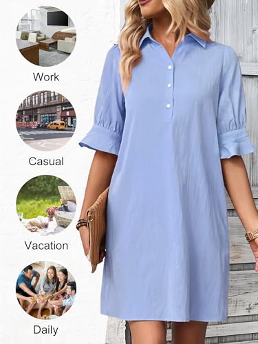 Image of FENSACE Womens Casual Shirt Dress Ruffle Sleeve Button Down Shift Summer Dresses with Pockets