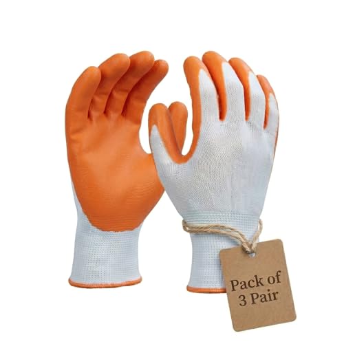 Image of Multipurpose Nylon Anti Cut PU Nitrile Coating Work Safety Gloves Orange-White Pair of 3