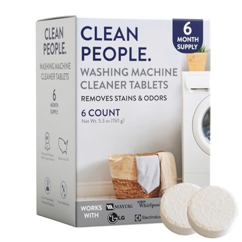 THE CLEAN PEOPLE Washing Machine Cleaner - Washer Machine Cleaner Tablets for Removing Odor, Grime & Scale Buildup - Front Load and Top Load Laundry Machine Cleaner - 6 Count