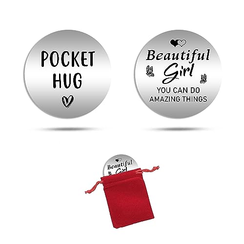 Pocket Hug Token Beautiful Girl You Can Do Amazing Things Keepsake Stainless Steel Double Sided Inspirational Gift for Her #PH5 - Main Image