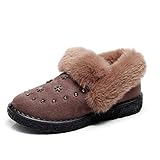  Winter Warme Frauen Wildleder Schneeschuhe Metall Dekoration Slip On Loafers Runde Kappe Pelz Gefüttert Wohnungen Komfort Casual Plateauschuhe