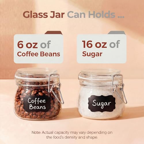 Image of 17 oz Round Glass Jars with Airtight Lids, 6 Pack Mason Jar with Clamp Lids | Air Tight Glass Food Storage Containers with Lids Keep Food Dry & Fresh, Best Canister for Flour, Sugar, Cereal, Rice, Coffee