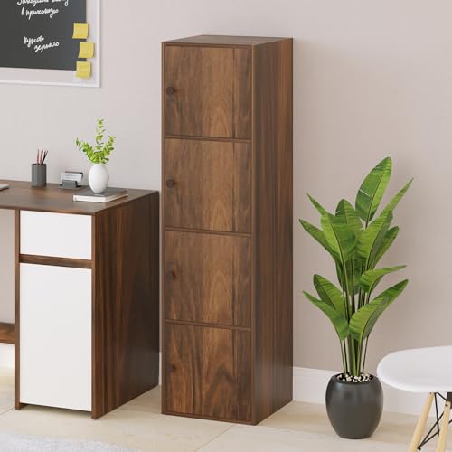 Image of BLUEWUD Calcio 4-Tier Storage Unit Filing Cabinet Rack Organizer Wardrobe Almirah Cupboard for Clothes with Closed Shelves for Bedroom Kitchen Living Room Home & Office, DIY(37 x 36 x 135.5), Brown