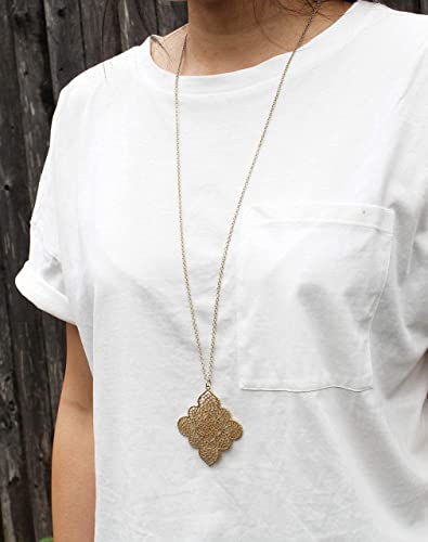 Pomina Gold Silver Geometric Filigree Pendent Long Necklace Casual Sweater Gold Chain Necklaces For Women (Worn Gold) #TOP1
