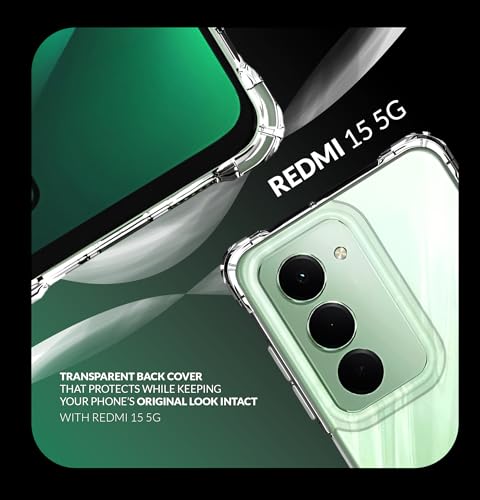 Image of TPU Back Cover Case + Tempered Glass for Redmi 15 5G | Camera Protection | Transparent Mobile Phone Back Cover Case with Screen Protector for Redmi 15 5G | Transparent Back Cover