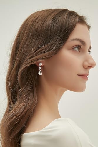 EAMTI Wedding Earrings for Brides Dangle Cubic Zirconia Sterling Silver Post Engagement Earrings for Women4