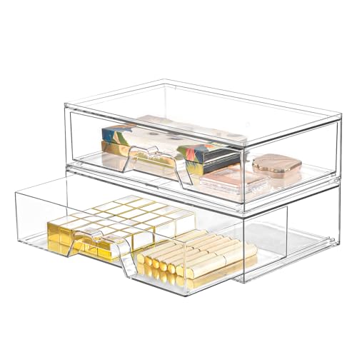2 Pack Stackable Makeup Organizer, 12.1''L Acrylic Bathroom Organizer and