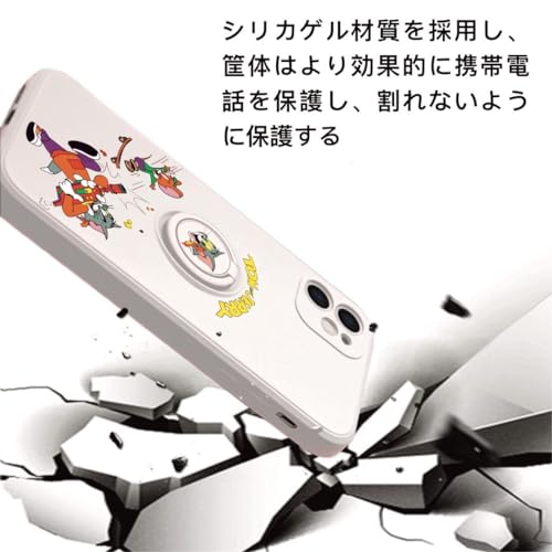 iPhone 15ケース リング付きスマホケース ストラップ付き スマホカバー トムとジェリー キャラクター シリコン 落下防止 ストライプ 耐衝撃 防塵 割れない おしゃれ かわいい おもしろ クリスマス プレゼント スマホカバー (IPhone 15, 白)