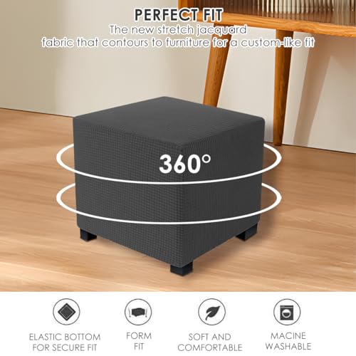 Housse de pouf carrée extensible lavable en jacquard gris