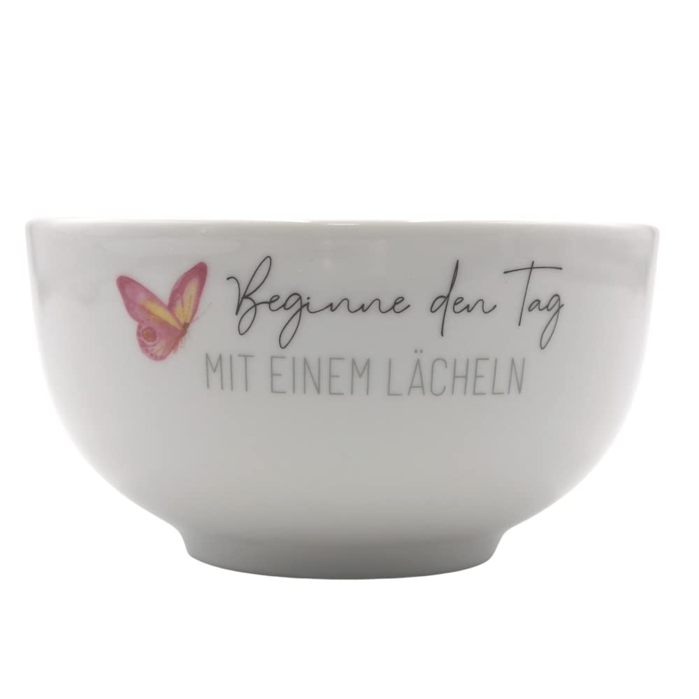 Dekohelden24 Cereal Bowl, Breakfast Bowl, Porcelain Bowl with a Smile Design Height x Diameter Approx. 7 x 13 cm Capacity Approx. 450 ml