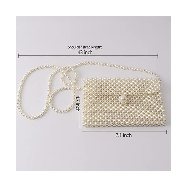 FUNDI White Pearl Purse Shoulder Bag for Women Purse Pearl Beaded Clutch Bag Crossbody Beaded Clutch Evening Bag for Prom Party Wedding Date - Image 6