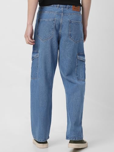 Image of Neostreak Men's Loose Baggy Fit Washed Cargo Jeans with 6 Pockets Non-Stretchable
