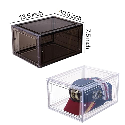 Attelite Upgrade Harder Solid Plastic Hat Organizer for Baseball Caps, 8 Pack Stackable Hat Storage Box, Hat Holder With Clear Magnetic Door, Hat Rack, Stylish Hat Display(XL-Black)