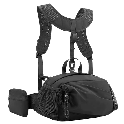 Riñonera deportiva grande para hombre y mujer, portátil de 3 vías (pecho/cadera/espalda), nailon impermeable con soporte para botellas y compartimento para teléfono móvil, correa ajustable para correr