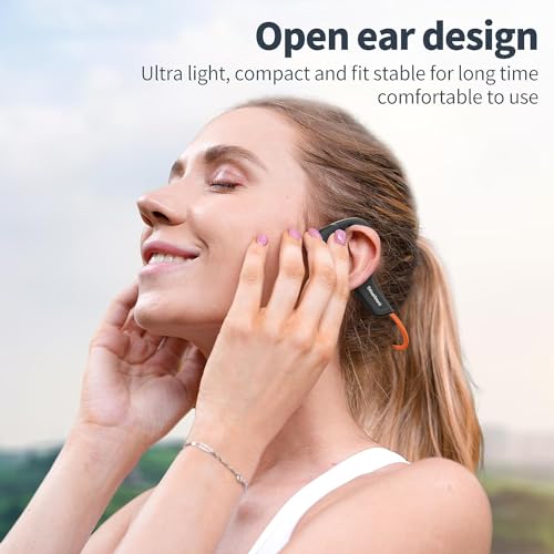 Image of Bone Conduction Headphones,Upgraded IPX7 Waterproof Wireless Earbuds,Open Ear Headphones Bluetooth 5.3 with Mic,10H Playtime for Running,Cycling,Hiking,Gym,Workout (Light Orange)