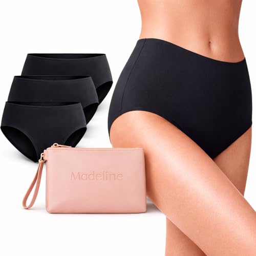 Lot de 3 culottes Menstruelles Flux Abondant- Anti-Fuite sans PFAS, Oeko-Tex, Invisible Sans Coutures - Pochette Silicone offerte (FR/ES, Alpha/lettres, M, Taille normale, Taille normale, 3)