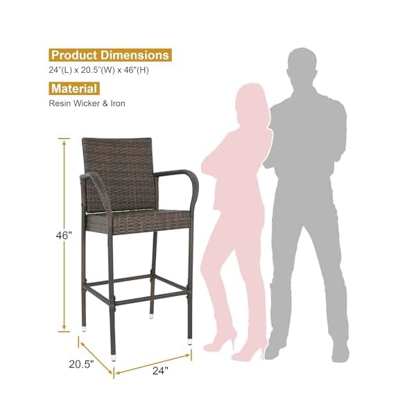 Zeny set of 2 wicker barstool all weather dining chairs outdoor patio furniture wicker chairs bar stool with armrest  urban country home decor