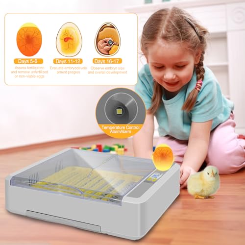 Cofiyard Incubators for Hatching Eggs, Automatic Egg Turning, Temperature, Humidity Control, Incubation Days Setting, LED Screen, Adjustable Egg Tray Spacing Universal Incubator,36-60 Incubator, Grey - Thumbnail 7