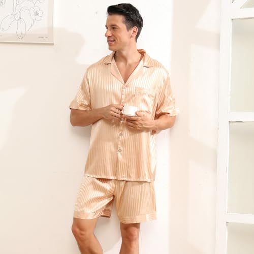 Men's Silk Satin Pajama Sets,Button-Down Loungewear,V-Neck Mens Pj Sets with Pocket Two-Piece4