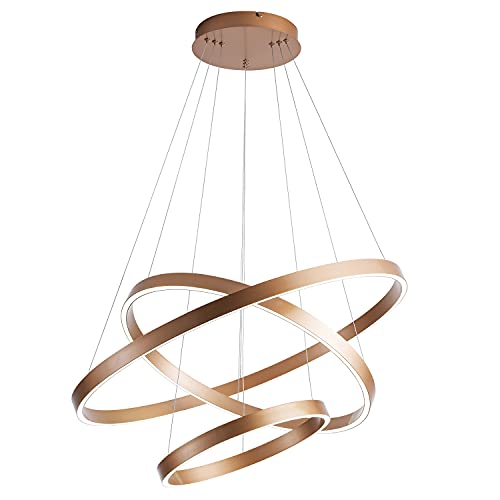 Image of MADEM Modern LED Chandelier 3-Ring Circular Dimmable Pendant Light,Gold | Contempoary Chanderlier Flush Mount Pendant Lighting for Living Room Dining Room, Bedroom,3000K-6000K