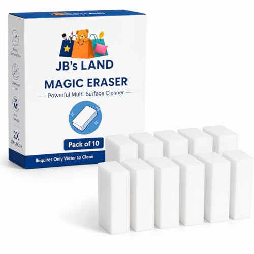 Image of Magic Eraser Sponge | Pack of 10 | No Scratch Multi-Surface Cleaning Sponge | Removes Tough Stains | Just Add Water | for Walls, Kitchen, Bathroom, Shoes, Switch Boards & Utensils