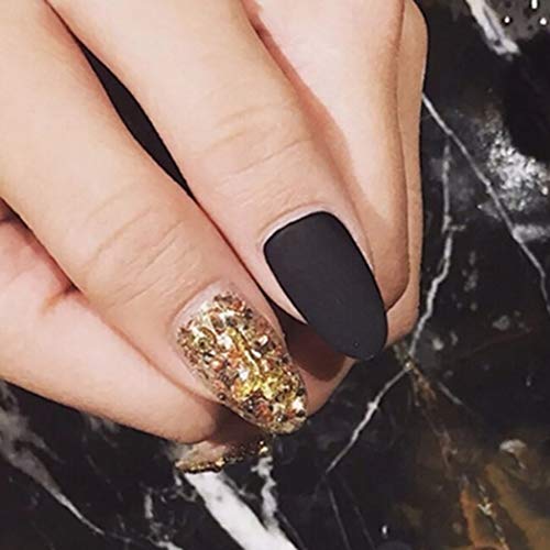Sethexy 24 Stück Mandel Falsche Nägel Matte Schwarz& Funkeln Gold Vollständige Abdeckung Acryl Falsche Fingernägel zum… – Bild 4