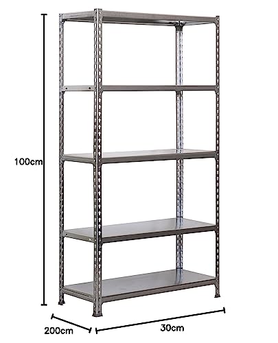 Simon Rack Schwerlastregal, 2000x1000x300 mm, Bis 180 kg Belastbar, 5 Verstellbare Ablagen, Kellerregal, Lagerregal, Verzinkt - Simonclick