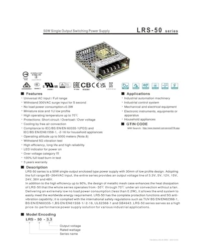 Alimentation à découpage 50 W LRS-50-12 transformateur tension 12V - 3