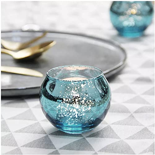 The Purple Tree Mercury Glass Mosaic Tealight Candle Holders for Diwali Christmas (Pack of 2, Blue), Diwali Tealights, Corporate Gifts, Home Decor Gift Item. 1