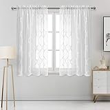 DWCN Moroccan Embroidered Sheer Curtains - Rod Pocket Faux Linen Semi Voile Geometric Lattice Drapes...