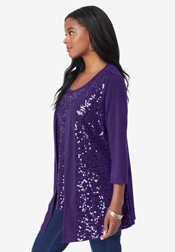 Roaman's Women's Plus Size Sequin-Panelled Tank & Cardigan Set3