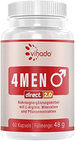 Vihado 4MEN Direct 2.0 Kapseln extrastark - Männer Vitalität mit L-Arginin, Maca und Zink, 60 Kapseln