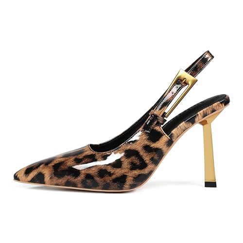 Women's Slingback Stiletto High Heels Square Toe with Metal Buckle Strap Slip On Pumps Backless Patent Leather Fashion Dress Shoes Wedding Party4