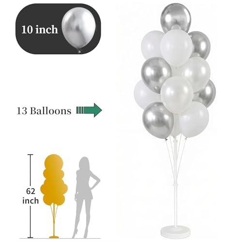 Image of Balloon Column Kit for Floor-Balloon Columns with Stand, Base and Pole,Balloon Tower Backdrop Decoration for Wedding, Baby Shower, Birthday Party, or Bachelorette Parties (Silver White)