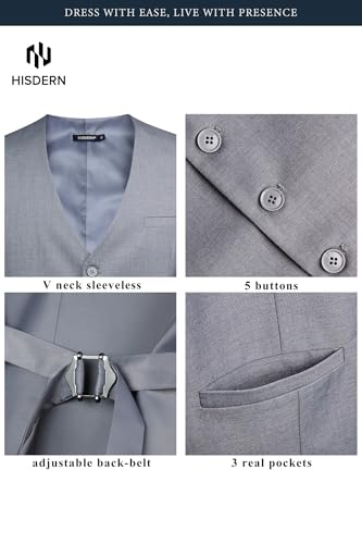 image for HISDERN Men's Suit Vest Grey Business Formal Dress Waistcoat Vest Wedd