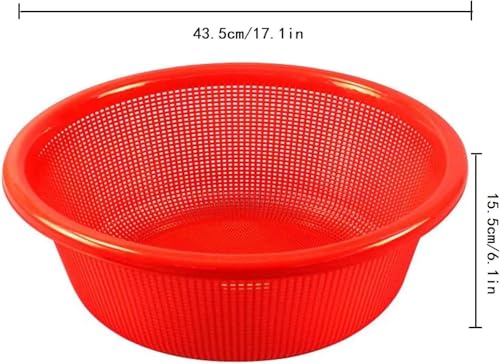 Image of 4 Pcs Large Plastic Wash Basket Round Perforated Colander Wash Vegetables and Fruits Drain Cooked Pasta Kitchen Essentials Food Strainer Basket Strainer Kitchen Red Orange color