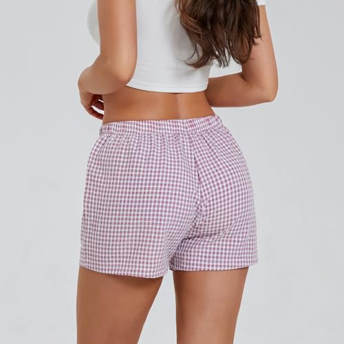 Image of Womens Boxer Shorts Gingham Y2k Pajama Cute Plaid Striped Print Lounge Sleep Shorts