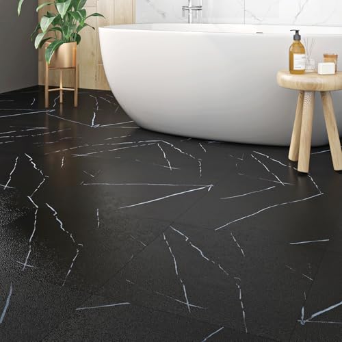 Dalles adhésives sol noir pour rénover une cuisine avec le PVC ReWallpaper 2 pcs