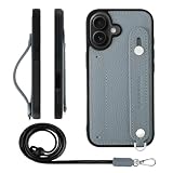 HANATORA for iPhone 17 ケース 本革 耐衝撃 背面ベルト ストラップリング スマホケース スマホ スタンド機能 ネックストラップ 付き カードポケット シュリンクレザー ギフト ブルーグレー CGHGZ-17-BlueGray