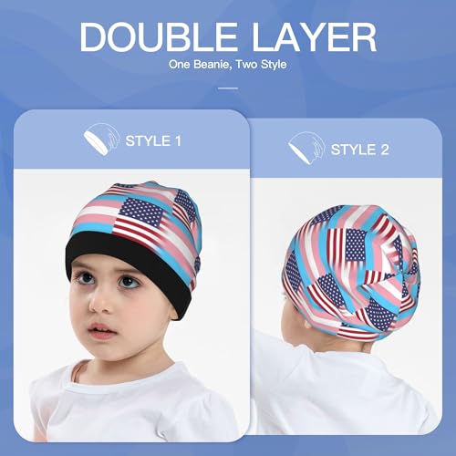 American Transgender Pride Flag Kids Leisure Elastic Knitted Hat Junior Large Size Knit Cap Child Beanie Black3