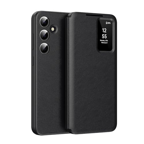 Housse cuir Samsung S22 Ultra noir étui à rabat haut de gamme et fenêtre connectée