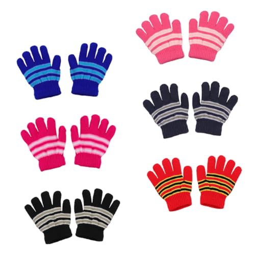 6Pairs Knitted Gloves Warm Full Finger Mittens for Boys for Cold Weather Soft Comfortable Suitable for Ages Random Colors
