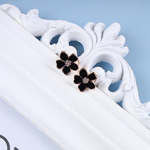 Aretes clip flor negra estilo boho pequeños miniatura 4