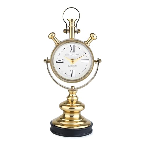 Image of Decor de Maison Brings Handcrafted Aristotime Table Clock for KidsRoom, Living Room, Bedroom, Study Table|Classic Non-Ticking Tabletop Battery Operated Analog Desk Clock (Gold)