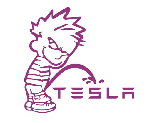 Calvin Peeing Tesla Boy Peeing - Personalized Car Decal (Purple)
