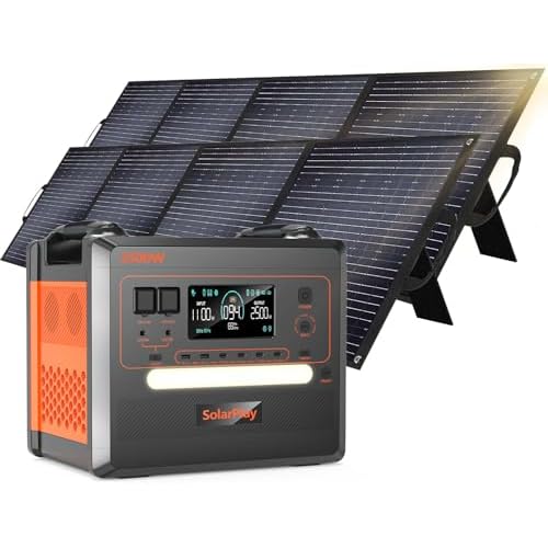 SolarPlay Portable Power Station 2500W(Peak5000W), 2304Wh Solar Generator with 2x200W Solar Panel 1.5Hrs Fast Charging BMS 4 AC Outlets Emergency Power for Home Backup, Camping, Outdoor Battery Backup